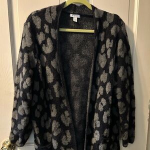 Nine West Xl Black and Gray Animal Print Long Cardigan EXCELLENT